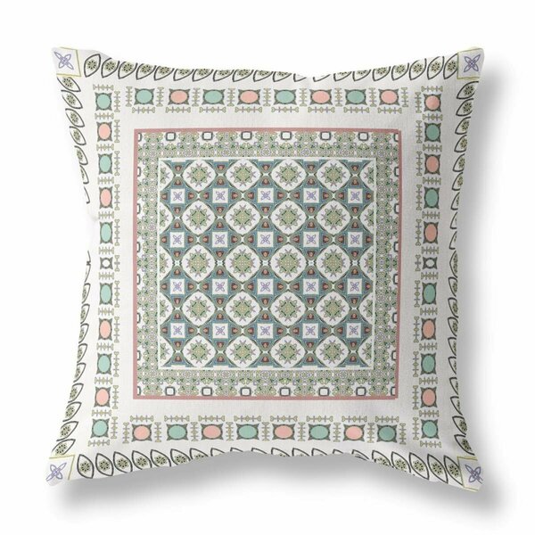 Homeroots 16 in. Block Indoor & Outdoor Zippered Throw Pillow White & Blue 411030